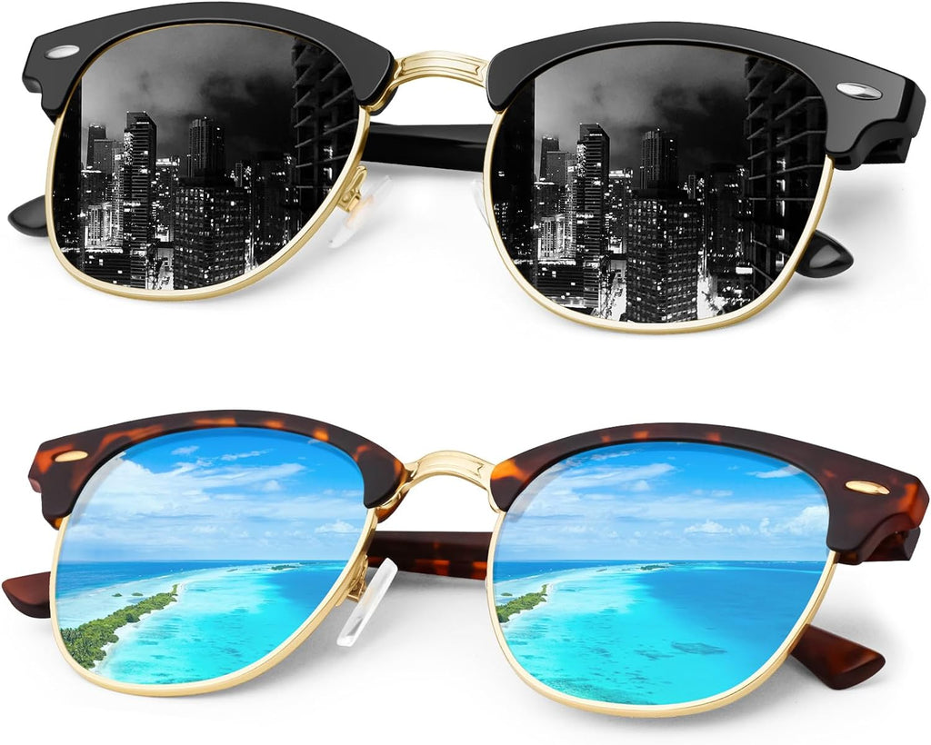 3 Pack Classic Polarized Sunglasses with 100% UV Protection - Retro Style Semi Rimless Frames