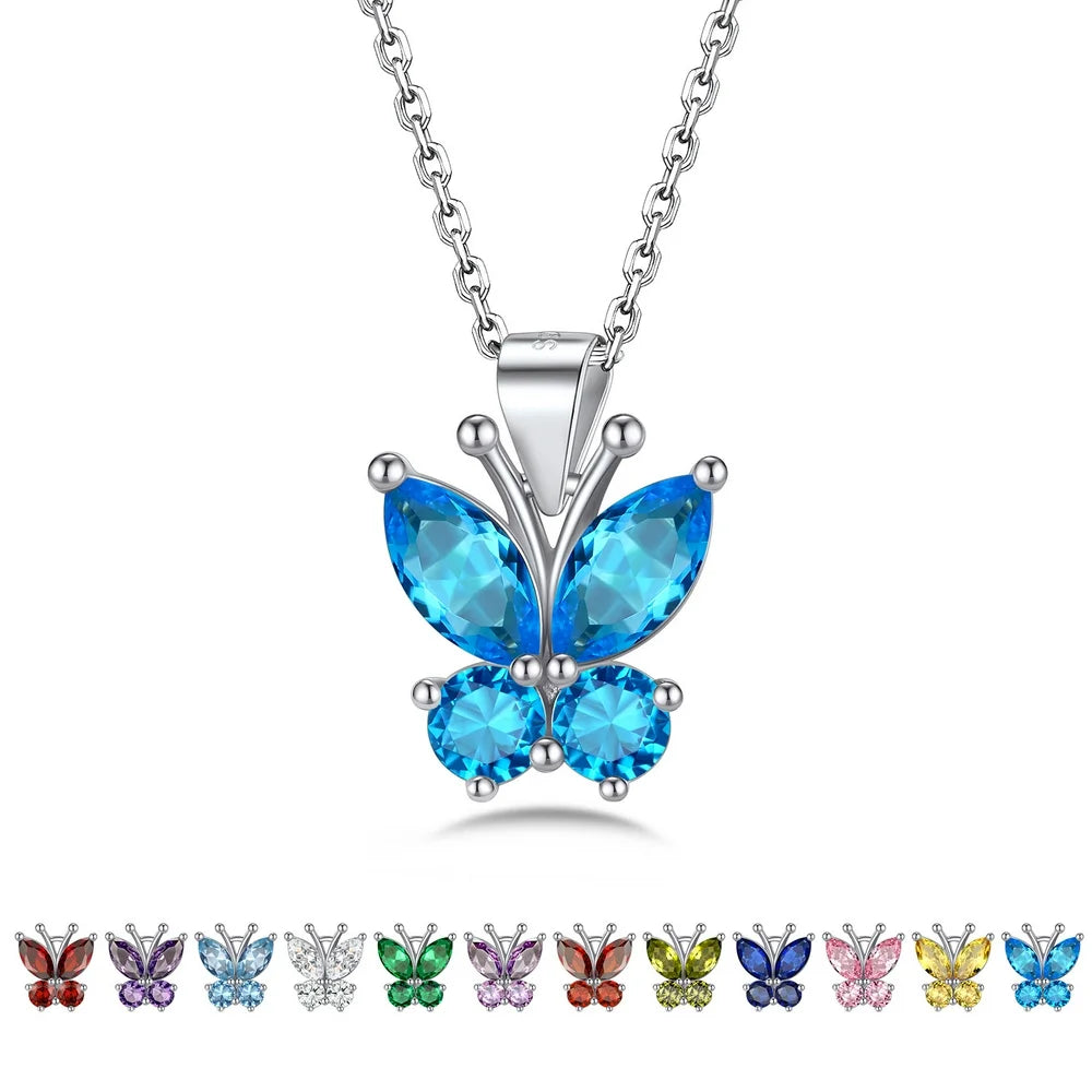Butterfly Pendant Necklace Women Sterling Silver December Birthstone Blue Topaz Necklace Shinning CZ Jewelry Birthday Gifts for Mom Daughter