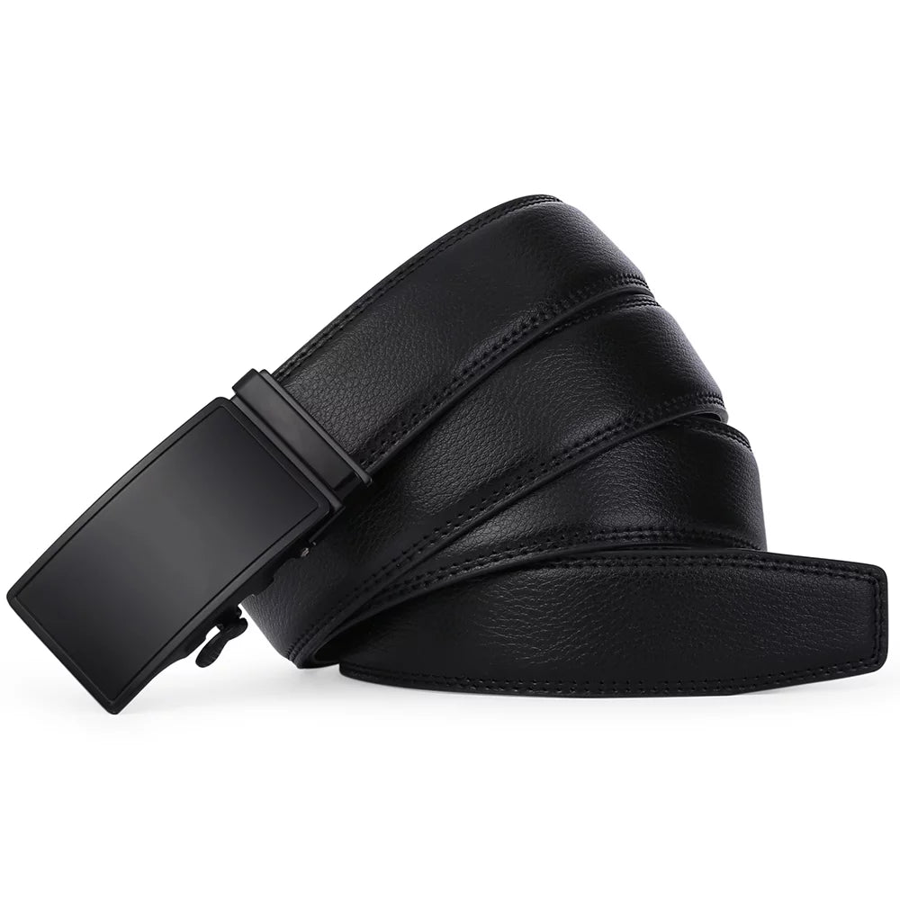 Men's Leather Belt - Automatic Ratchet Buckle Slide Belt Trim to Fit