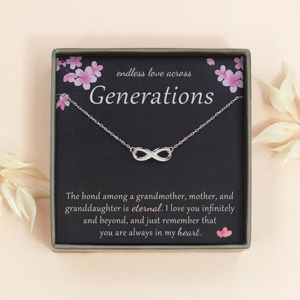 Endless Love Across Generations 925 Sterling Silver Infinity Symbol Necklace, Three Generations Necklace Gift for Grandmother, Mother, Granddaughter