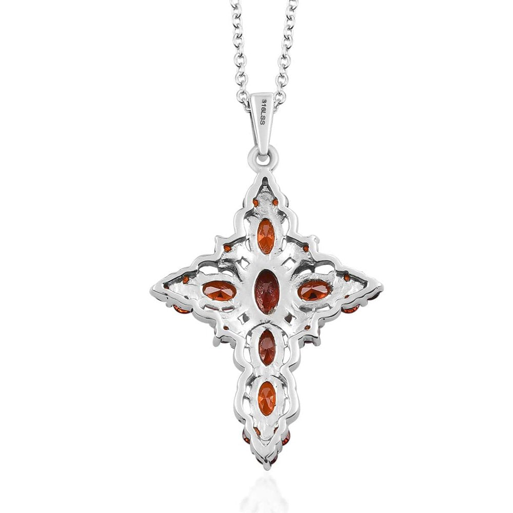 Faith Hope Love Prayer Stainless Steel White Cubic Zirconia Garnet Cross Chain Pendant Necklace in Magnetic Clasp 20" Cttw for Women Birthday Mothers Day Gifts for Mom