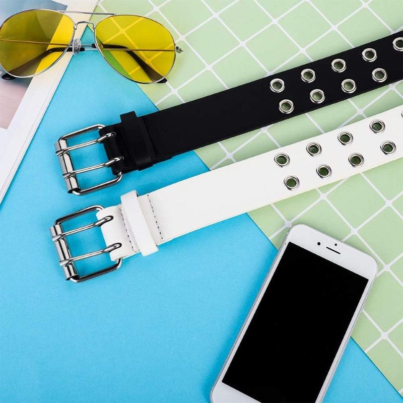  2 Pack - Double Grommet PU Leather Belt for Women & Men