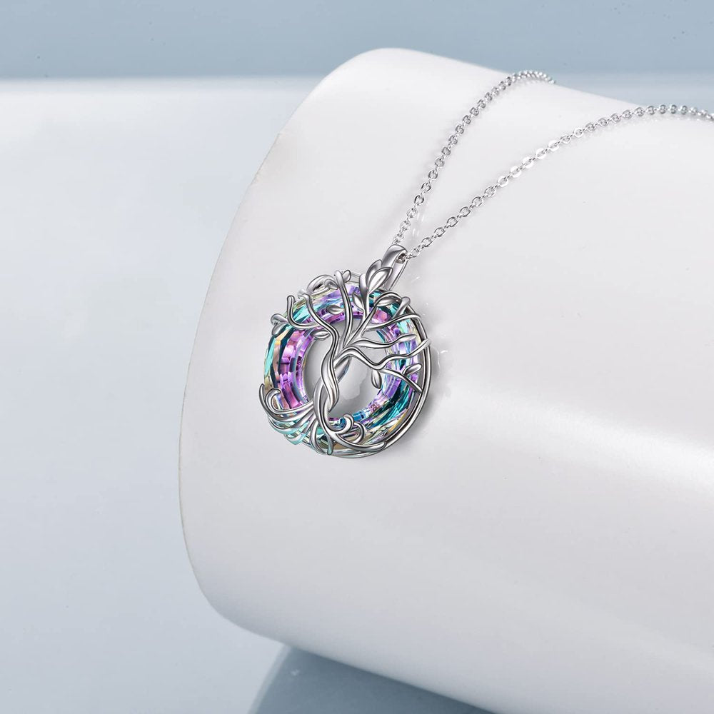 Mother's Day Gifts for Mom S925 Sterling Silver Tree of Life Necklace for Women with Purple Crystal Celtic Family Tree Jewelry Gifts for Her Sister Wife Grandma Daughter Birthday Graduation