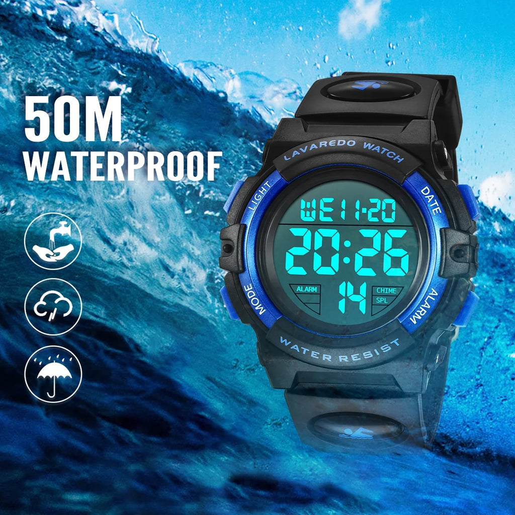 Boy's Digital Sport Outdoor Waterproof LED Wrist Watch with Stopwatch