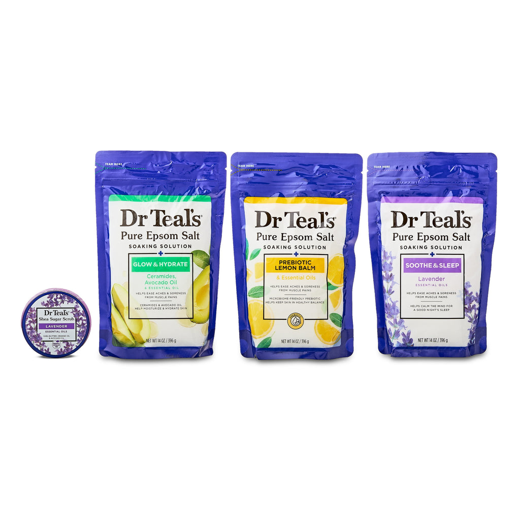 4 Piece Dr. Teal's Pure Epsom Salt Wellness Bath & Body Care Set