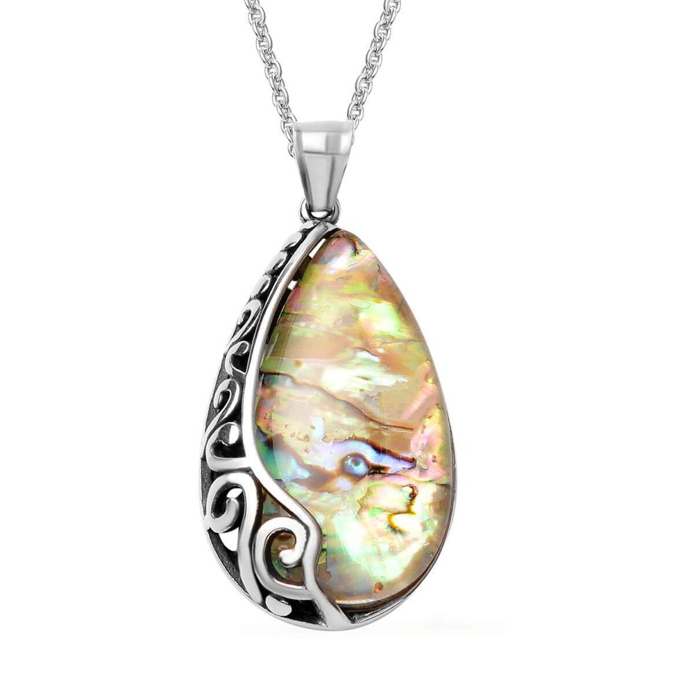 Abalone Shell Necklace Pendant Fashion Jewelry Birthday Mothers Day Gifts for Mom for Her 20" in Black Oxidized Stainless Steel