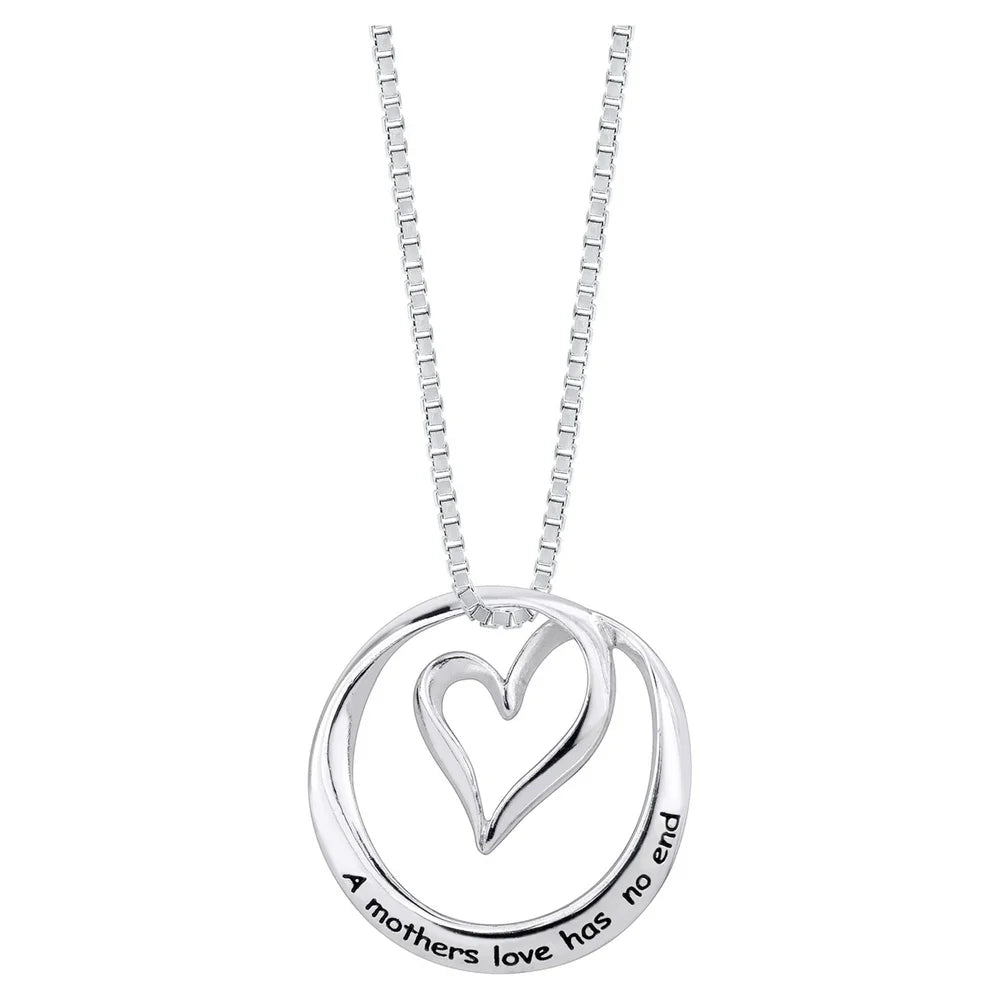 Sterling Silver "A Mothers Love Has No End" Open Heart Circle Pendant Necklace, 18"