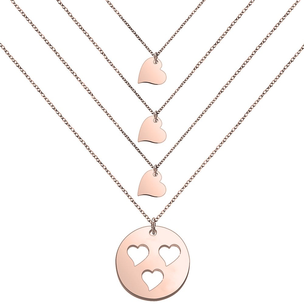 Mother and Daughters Necklace Set Gifts for Women Girls  (Rose gold mom and 3 daughter)
