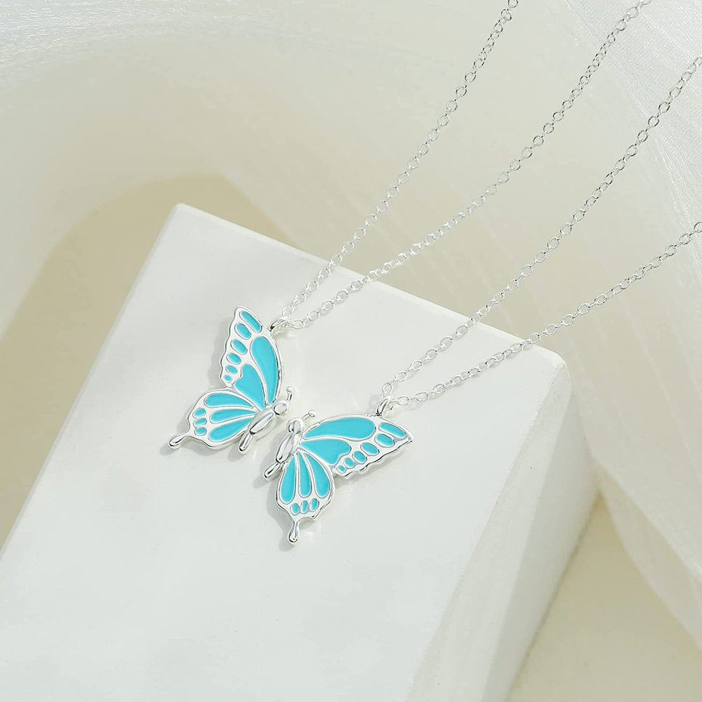 Mother Daughter Butterfly Necklaces, Matching Mommy and Me Butterfly Pendant Necklace Set for 2, Mom Daughter Chain Jewelry, Mother's Day Gift (Silver)