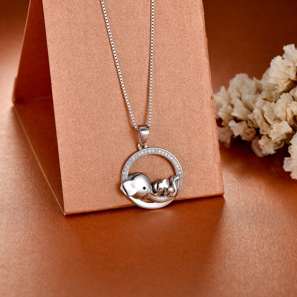 Mothers Day Gifts for Mom, Stering Silver Mom and Baby Elephant Necklaces for Women Mom Mama Nana Mothers