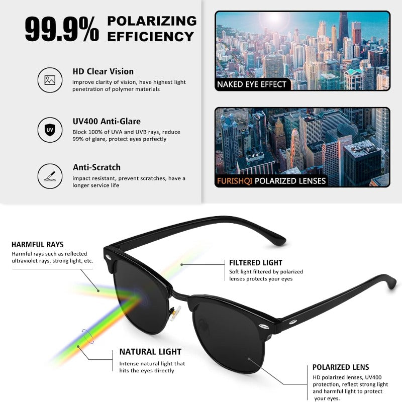 3 Pack Classic Polarized Sunglasses with 100% UV Protection - Retro Style Semi Rimless Frames