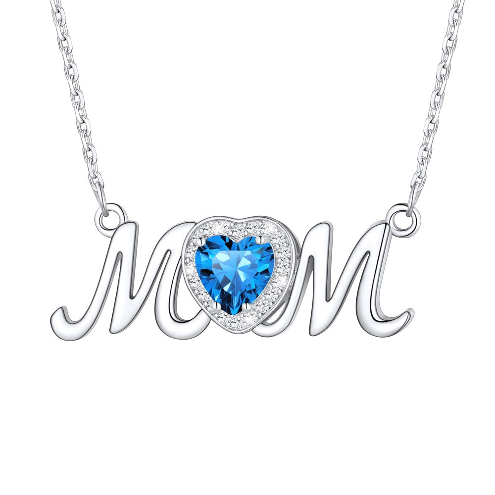 925 Sterling Silver Birthstone Love Heart Mom Necklace Jewelry for Women Mother's Necklaces Choker Birthday Mothers Day Gift