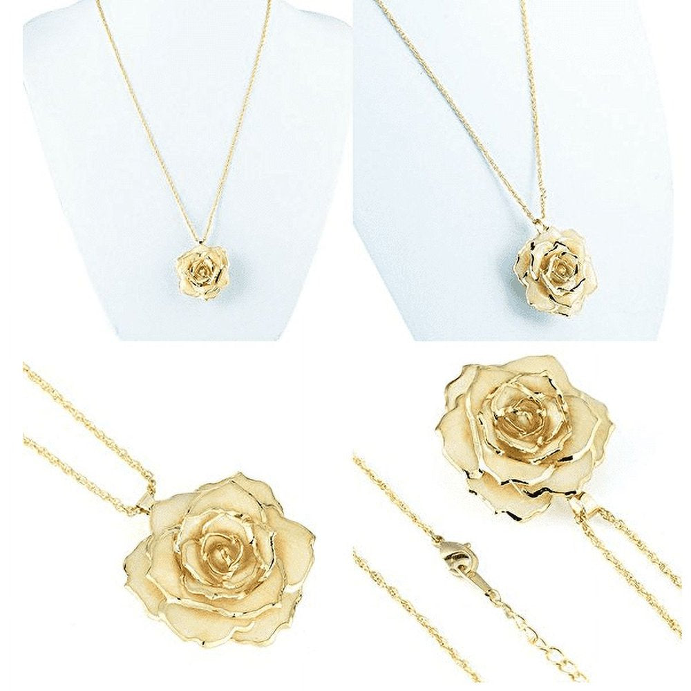 Estink Rose Flower Necklace for Mom Friend 30mm Golden Necklace Chain with 24k Gold Dipped Real Rose Pendant Gift for Women Mom Birthday Wedding Holiday Gift with Jewelry Box