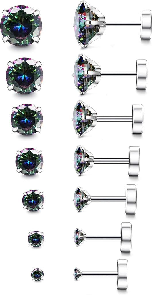 Multi-Pair Set of 14K Gold Stainless Steel Hypoallergenic Flat Back Stud Earrings