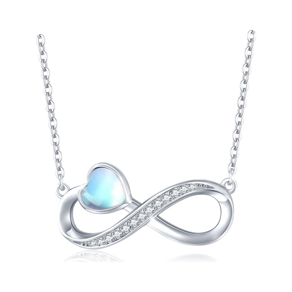 Infinite Symbol Love Necklace Sterling Silver Heart Moonstone Pendant Necklaces for Women Mom Wife Daughter Fashion Trendy Jewerly Birthday Xmas Valentines Day Gifts