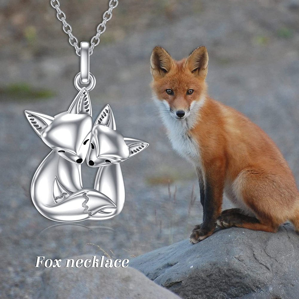 Tiny Animal Fox Pendant Necklace For Women, Sterling Silver Fox Pendant Necklace Jewelry Gifts for Women Girls Mother Daughter Girlfriend Mothers Day Christmas Gifts