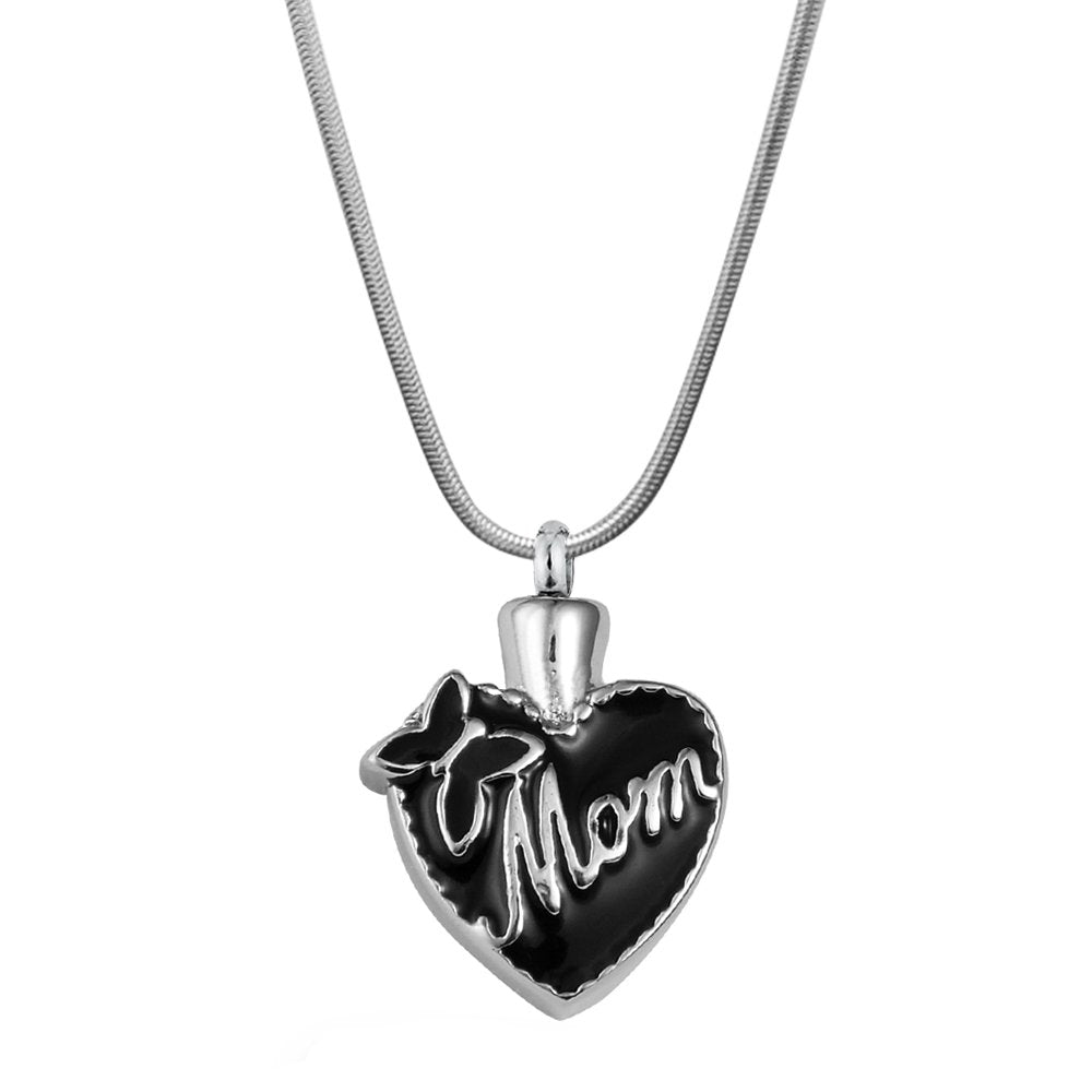 Black Butterfly Heart Mom Ashes Necklace Cremation Urn Necklace for Mom Keepsake Ashes Loss of Mom Free Funnel Kit and Velvet Jewelry Box
