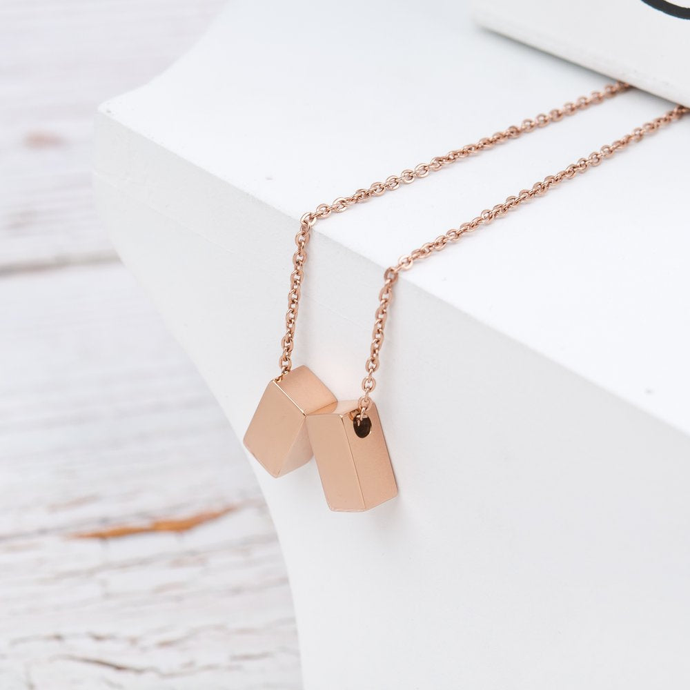 Step Mom Gift, Gift for Other Mom, Cube Necklace Jewelry Gift, Mothers Day Gift, Birthday Gift for Her,Two Cube Necklaces with Wish Card -[Rose Gold]