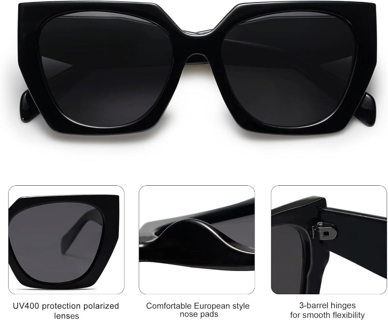  Oversized Polarized Sunglasses for Women, Trendy Square Cat-Eye Design