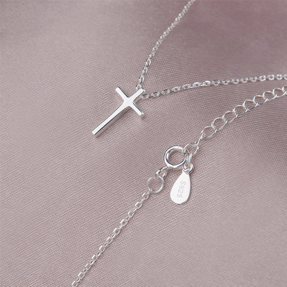 Sterling Silver Cross Necklace New Year Thanks Gifts for Mom, Merry Christmas Necklace Card for Her