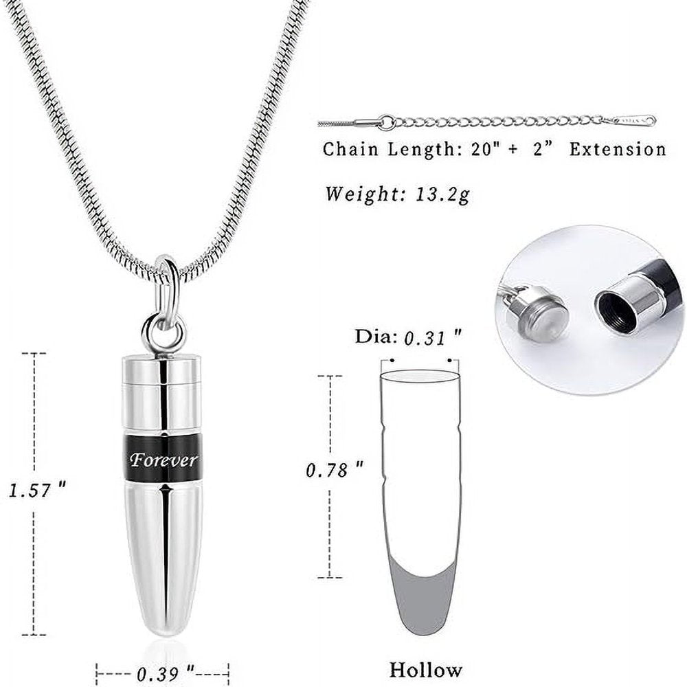 Personalized Stainless Steel Bullet Urn Necklace Keepsake Memorial Ashes Urn Necklaces for Dad Mom Forever Memorial Cremation Ash Jewelry