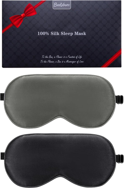 2-Pack 100% Pure Silk Sleep Masks with Adjustable Straps, Light Blocking