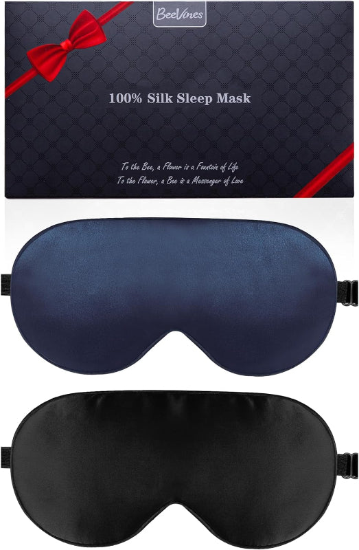 2-Pack 100% Pure Silk Sleep Masks with Adjustable Straps, Light Blocking