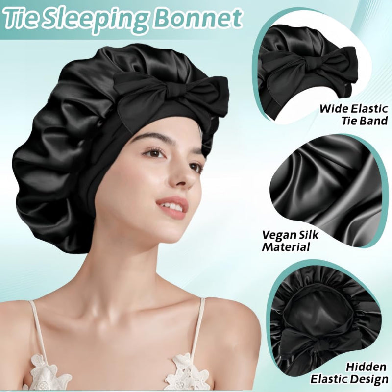 Miri - Satin Bonnet for Sleeping, Adjustable Silk Hair Bonnet with Tie Band for Curly Hair