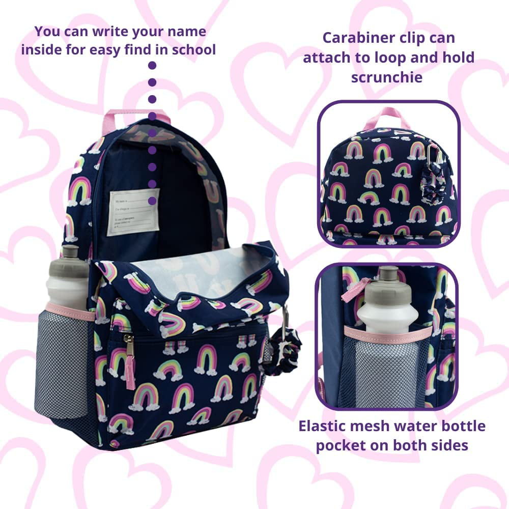 6 Piece Set  Rainbow Girls Backpack with Lunch Box and Water Bottle 