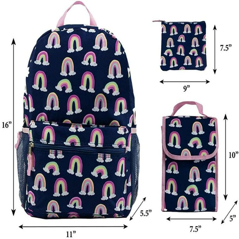 6 Piece Set  Rainbow Girls Backpack with Lunch Box and Water Bottle 