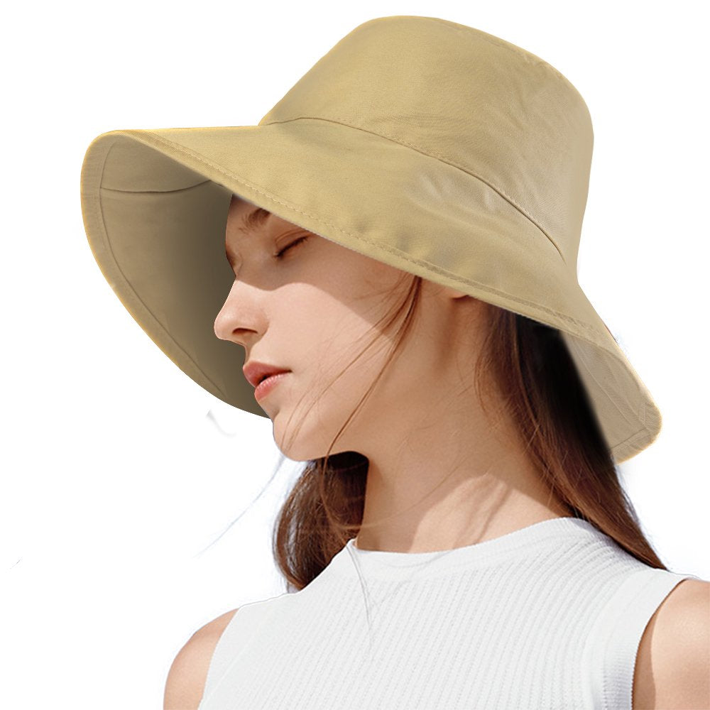 Bucket Hat, Summer Travel Beach Sun Hat, Bucket Hat for Women Men Cotton Unisex Foldable Fisherman Hat Outdoor Cap, Khaki