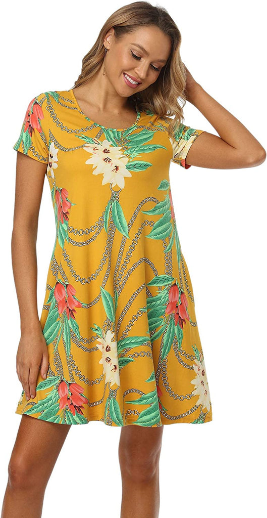 Qurvoo Women's Short Summer Casual Dress Floral Tank Sleeveless/Short Sleeve Dress with Pockets