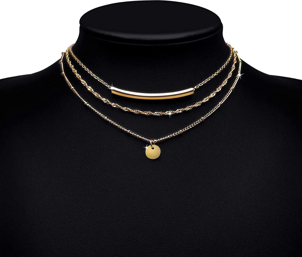  Dainty Layered Choker Necklaces Handmade Coin Tube Star Pearl Pendant Multilayer Adjustable Layering Chain Gold Plated Necklaces Set for Women Girls