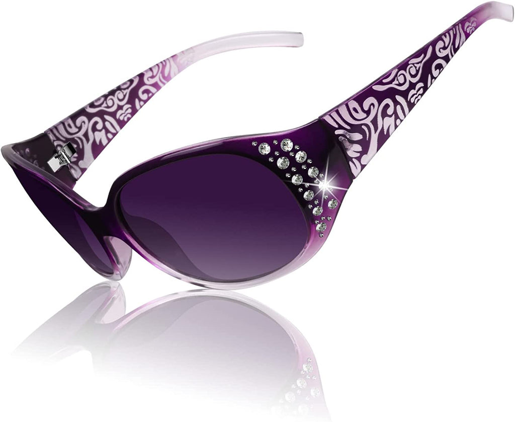 Polarized Sunglasses for Women, Rhinestone Wrap Around Sunglasses with UV Protection Lens LS008