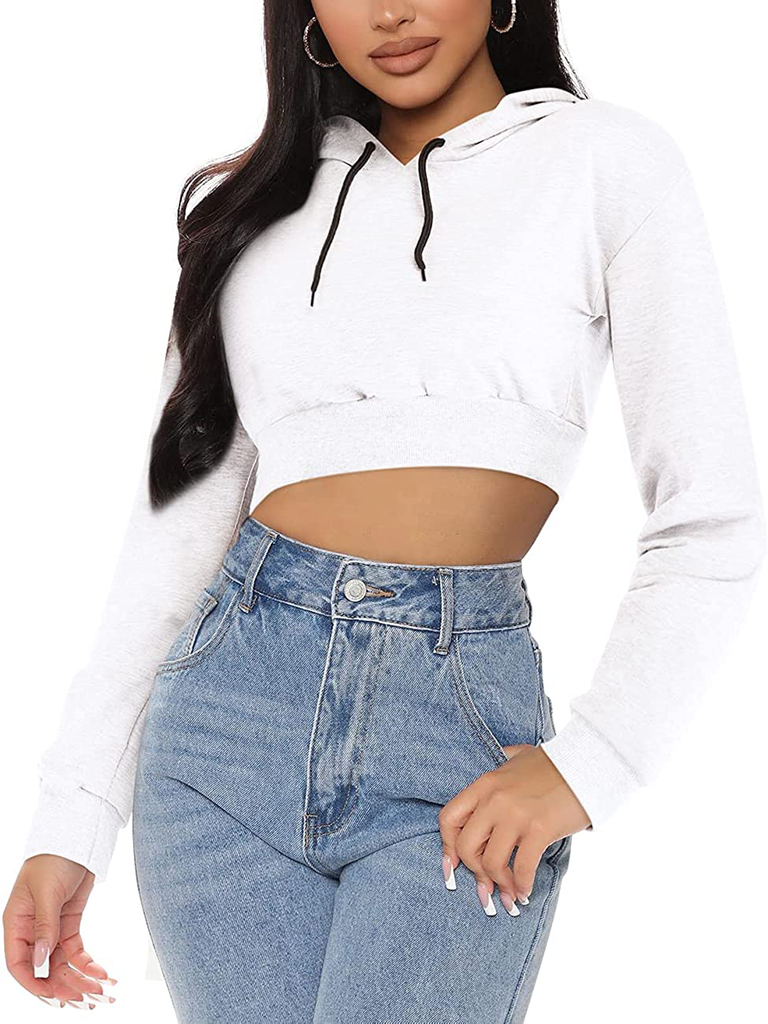 Cuihur Women's Casual Hoodies Sweatshirt Long Sleeve Crop Tops Hoodie Pullover Top