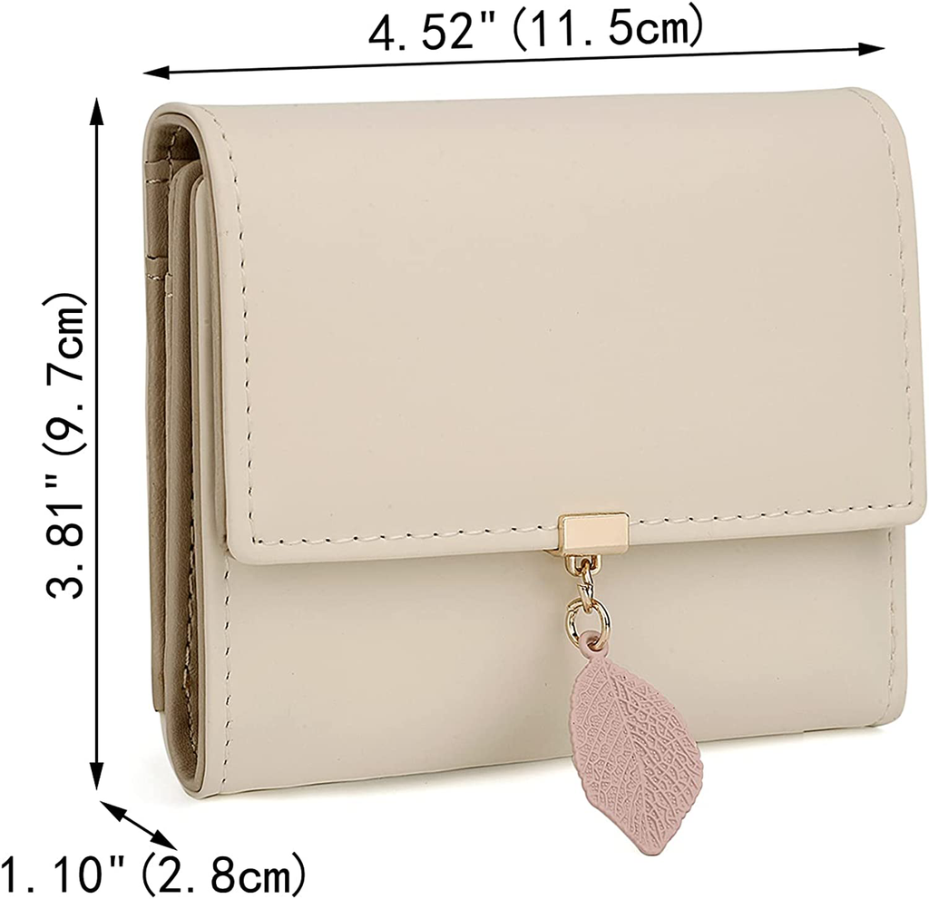 UTO Small Wallet for Women PU Leather Leaf Pendant Card Holder Organizer Zipper Coin Purse