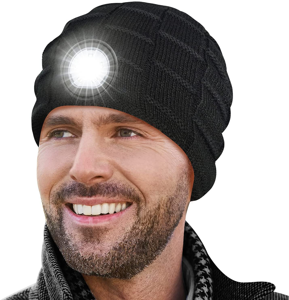 LED Hat with Lights Gifts for Men - LED Beanie Dad Gifts Christmas Stocking Stuffers for Men Women Grandpa Husband Boyfriend Brother Him | Winter Knit Hat with Headlamp Lighted Cap Flashlight Beanie