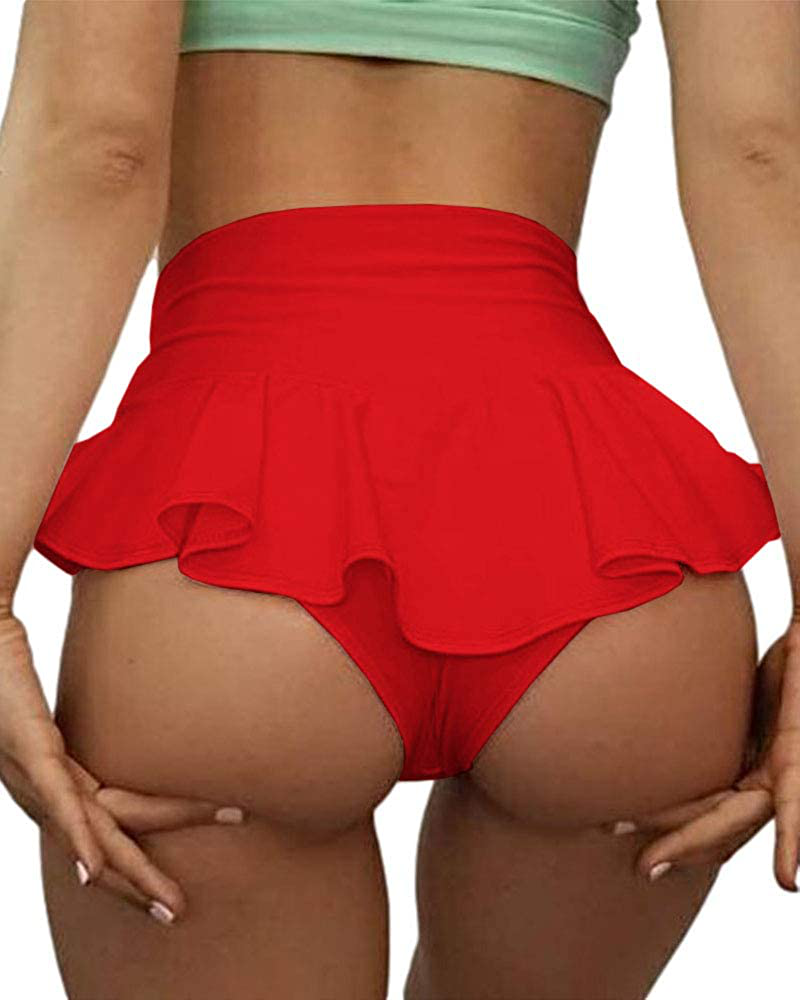 Women's High Waist Ruffle Yoga Shorts Gym Workout Rave Booty Dance Mini Hot  Pants Bottoms Active Skirted Panties : : Clothing, Shoes 