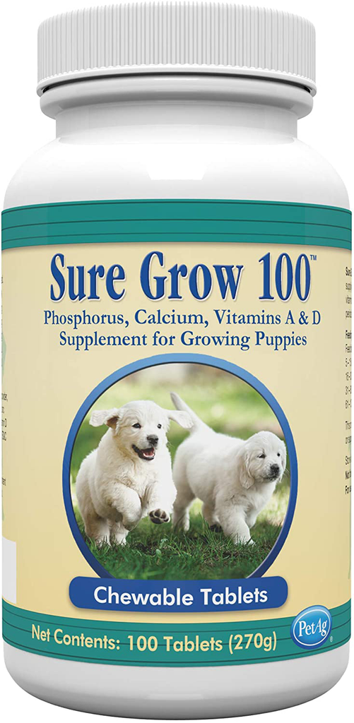 PetAg Sure Grow 100 - Puppy Vitamins - Calcium & Phosphorus Supplement for Dogs - 100 Tablets