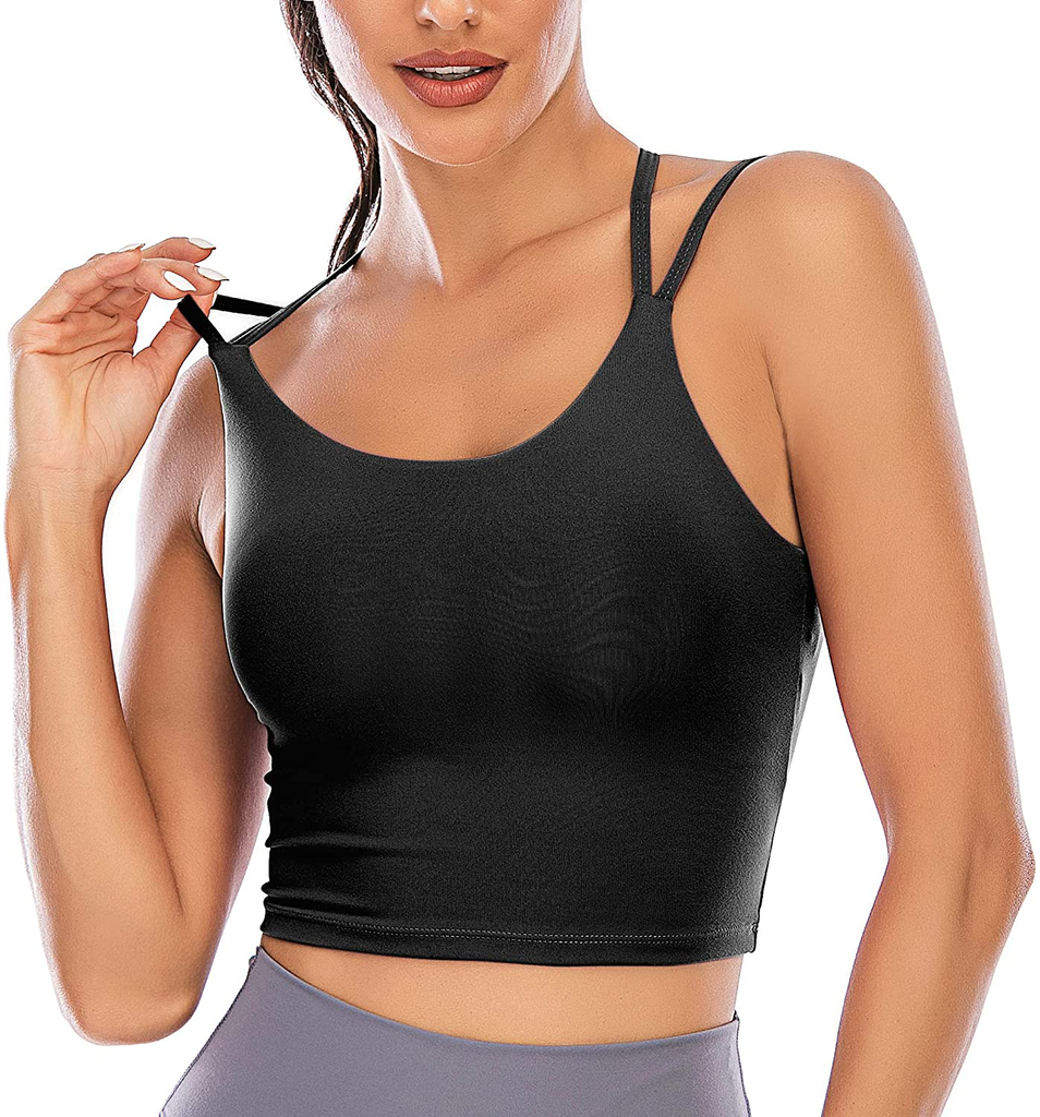 Vorcy Womens Padded Sports Bra Fitness Workout Running Camisole Crop Top with Built in Bra