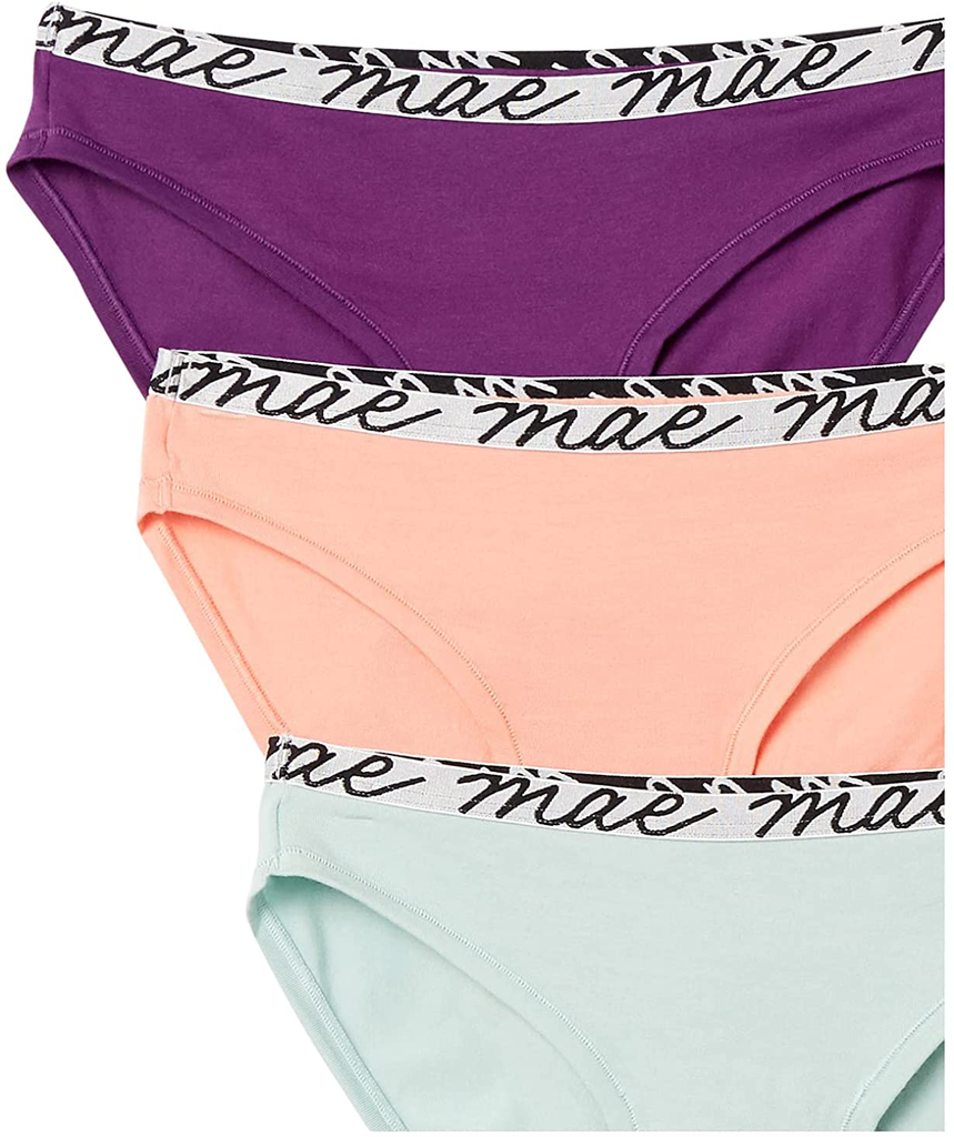 Mae Women's Shine Logo Elastic Modal Bikini Underwear, 3 Pack