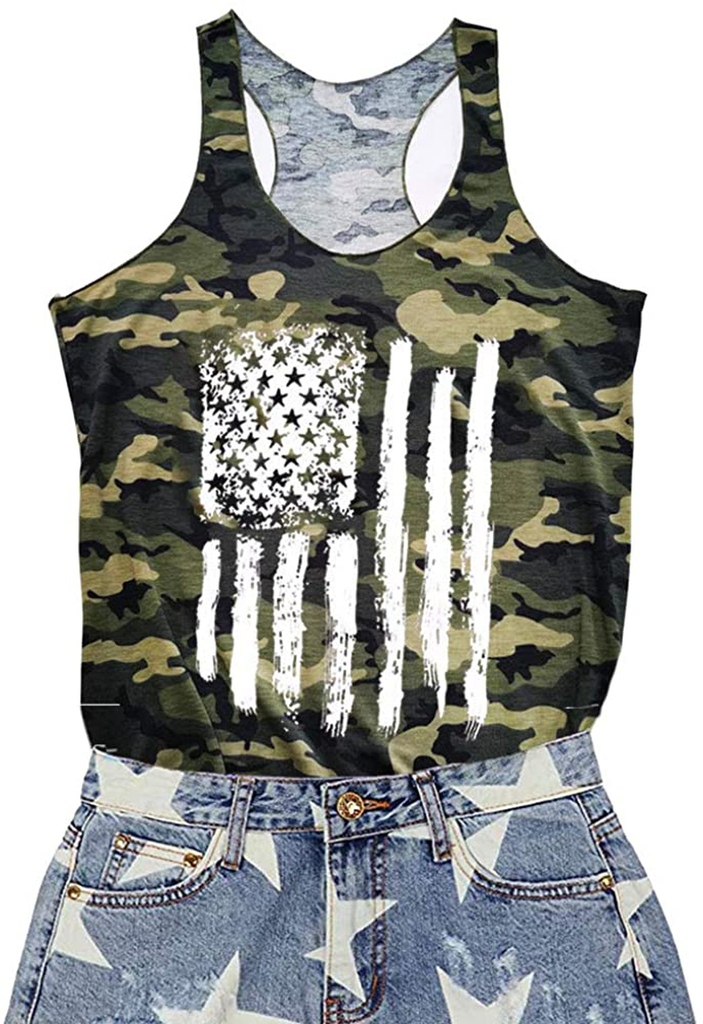 T&Twenties American Flag Tank Top for Women,4th of July Stars Striped Racerback Tees Sleeveless Patriotic USA Flag Vest Tops