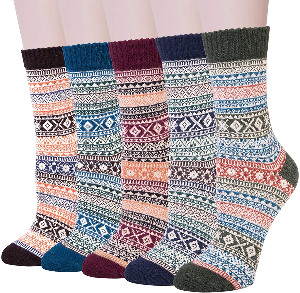 5 Pairs Winter Merino Wool Socks for Women Thick Cozy Socks Knit Warm Socks for Women Christmas Gifts