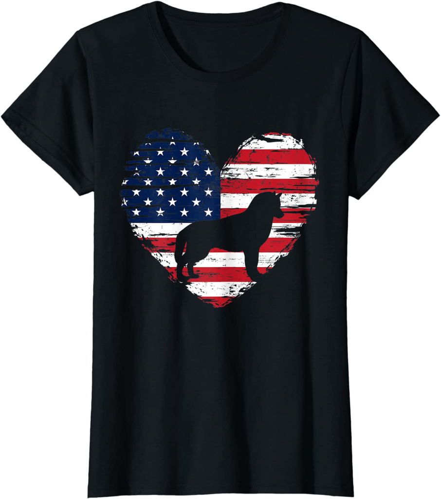 Siberian Husky Dog American Flag Heart 4th of July USA Men T-Shirt