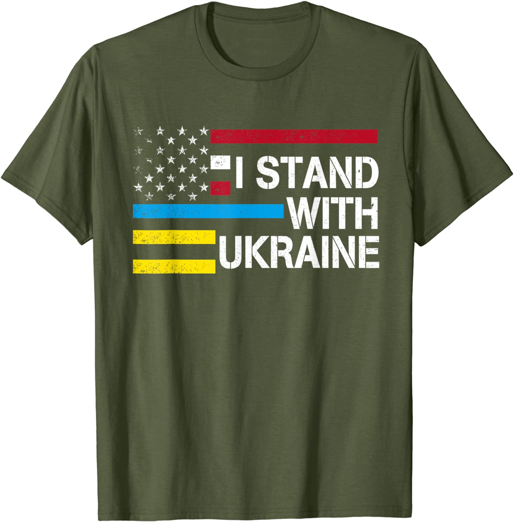 I Stand with Ukraine American Flag Ukrainian Flag T-Shirt