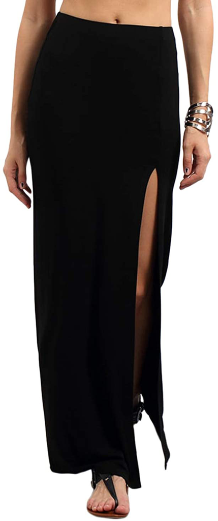 Verdusa Women's Solid Color High Waist Side Split Maxi Skirt