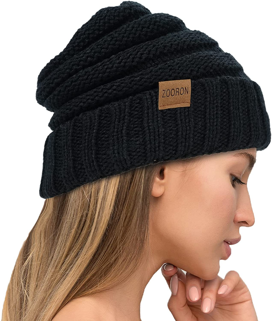 Slouchy Cable Knit Beanie Hat for Women