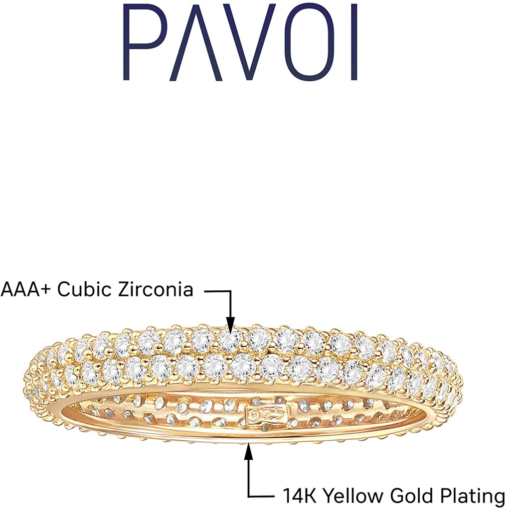PAVOI 14K Gold Plated Cubic Zirconia Double Row Eternity Band for Women