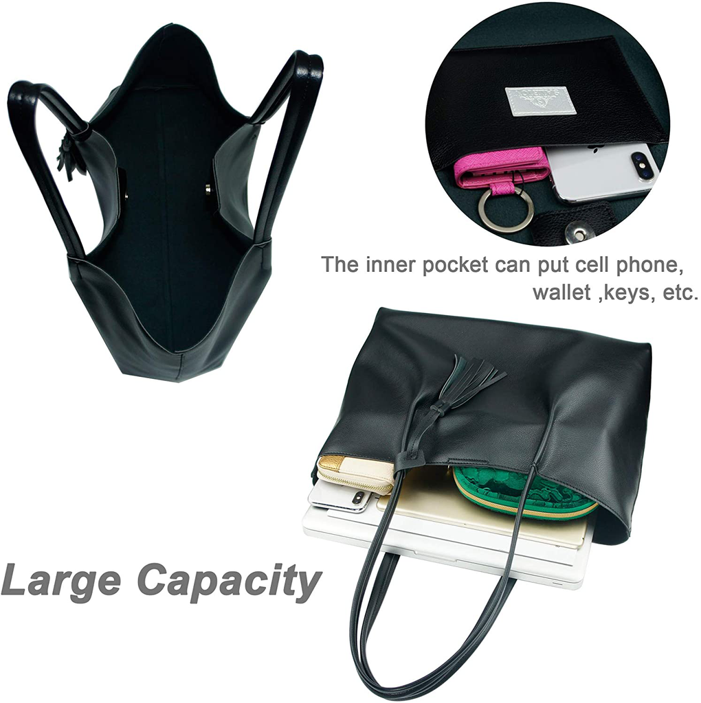 Tote Bags, S SALEIOV Soft Top Handle bag, Comfortable Satchel Handbags PU Leather Tassel Shoulder Purse for Women