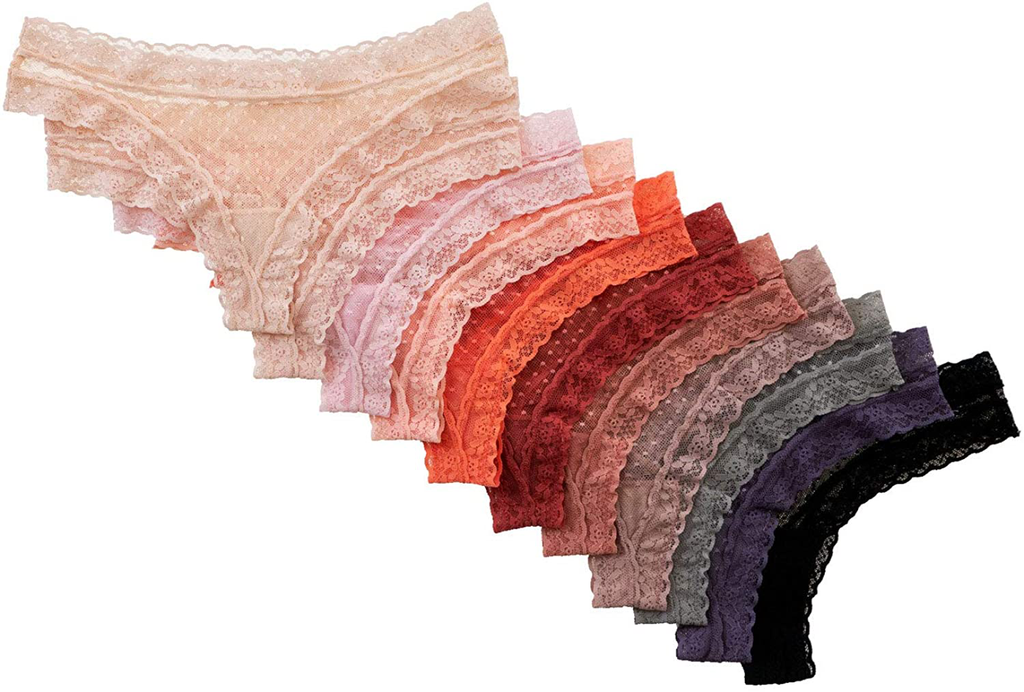 Women's Intimates 12 Pack Lace Thong Panties in Assorted Colors
